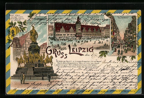 Lithograph leipzig city hall - leipzig,,